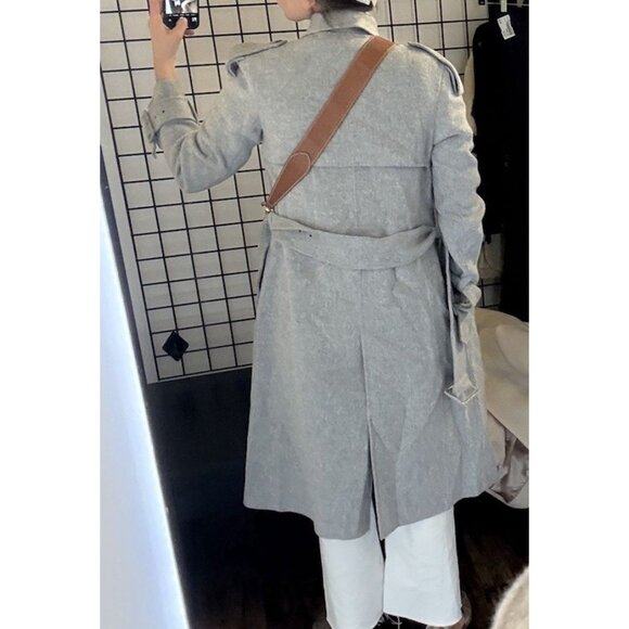 $899 Theory Coat Womens Small S Gray Wool Cashmere Long Overcoat Pockets Trench - Picture 4 of 8